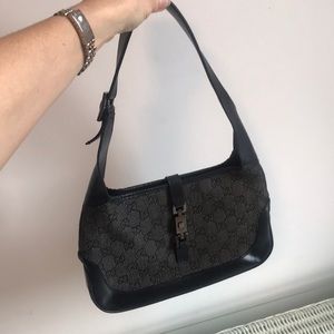 Authentic Gucci monogram GG Jackie Bag. Black and gray. Circa early 2000s. Small